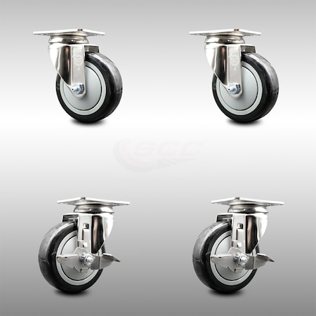 Service Caster 4 Inch 316SS Black Polyurethane Wheel Swivel Top Plate Caster Brakes SCC, 2PK SCC-SS31620S414-PPUB-BLK-2-TLB-2